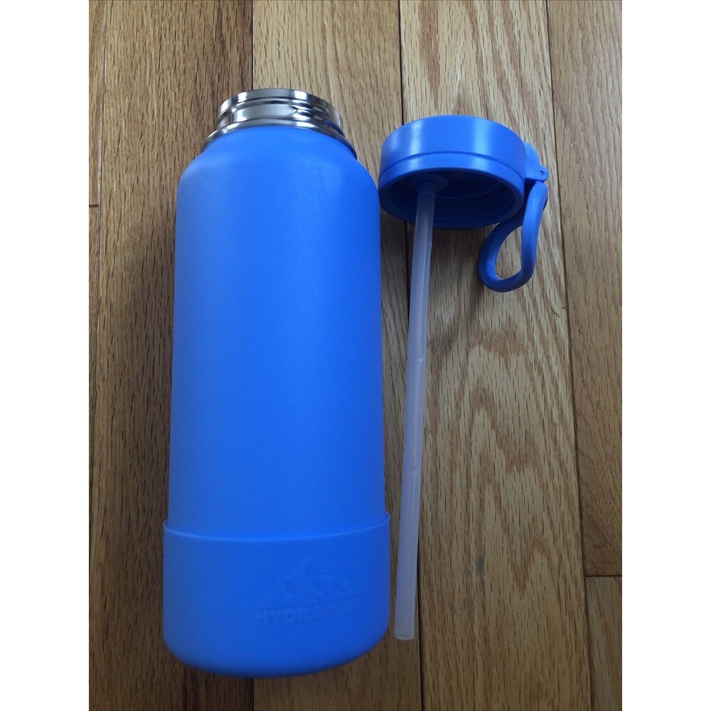 32-oz Hydro‎ Flask Water Bottle Stainless Steel Wide Mouth Flip Lid Blue & Straw